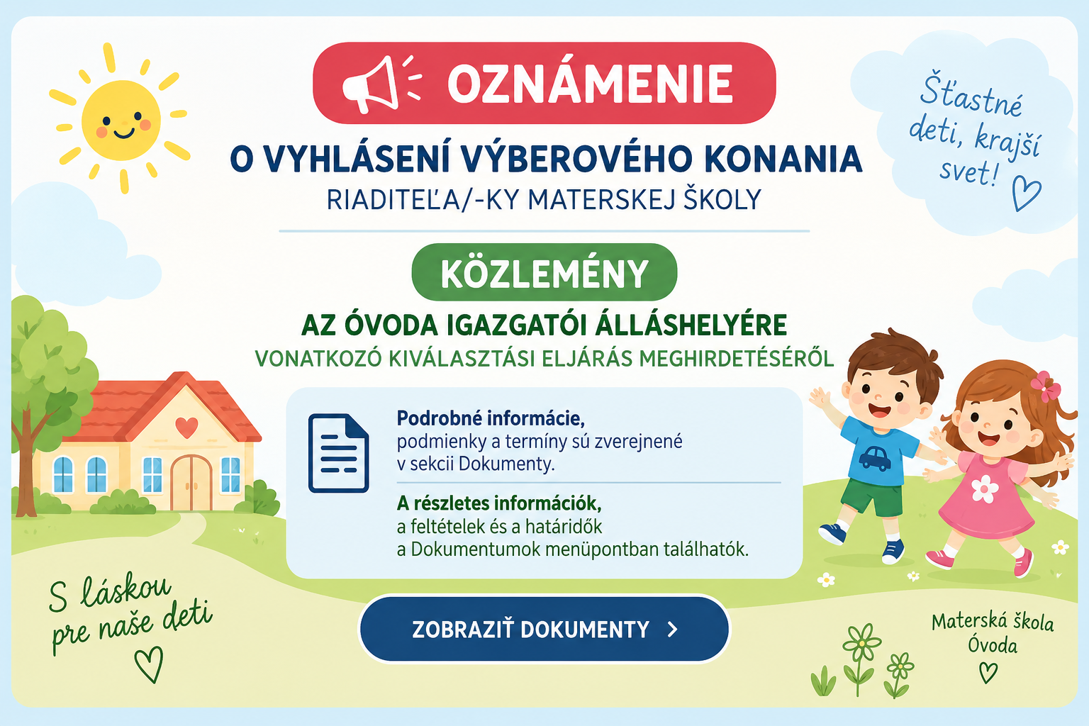 Oznámenie o vyhlásení výberového konania